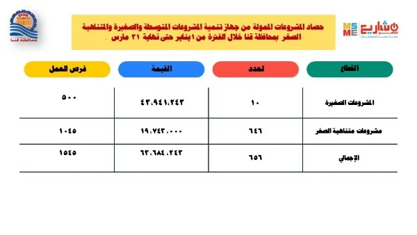تمويل 656 مشروع بقيمة 63 مليون جنيه في قنا