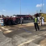 انقلاب سيارة نقل غاز على طريق القاهرة الإسكندرية الزراعي