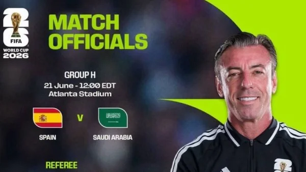 طاقم برازيلي يدير مباراة السعودية وإسبانيا في كأس العالم 2026
