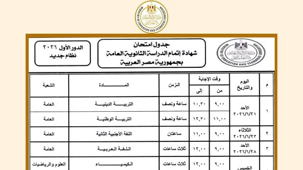 جدول امتحانات الثانوية العامة 2026 يقترب