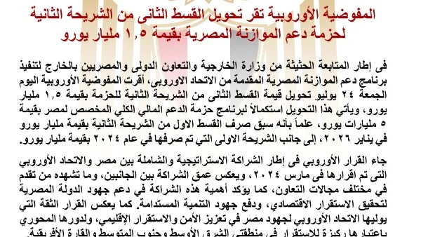 دعم مالي إضافي لمصر من المفوضية الأوروبية